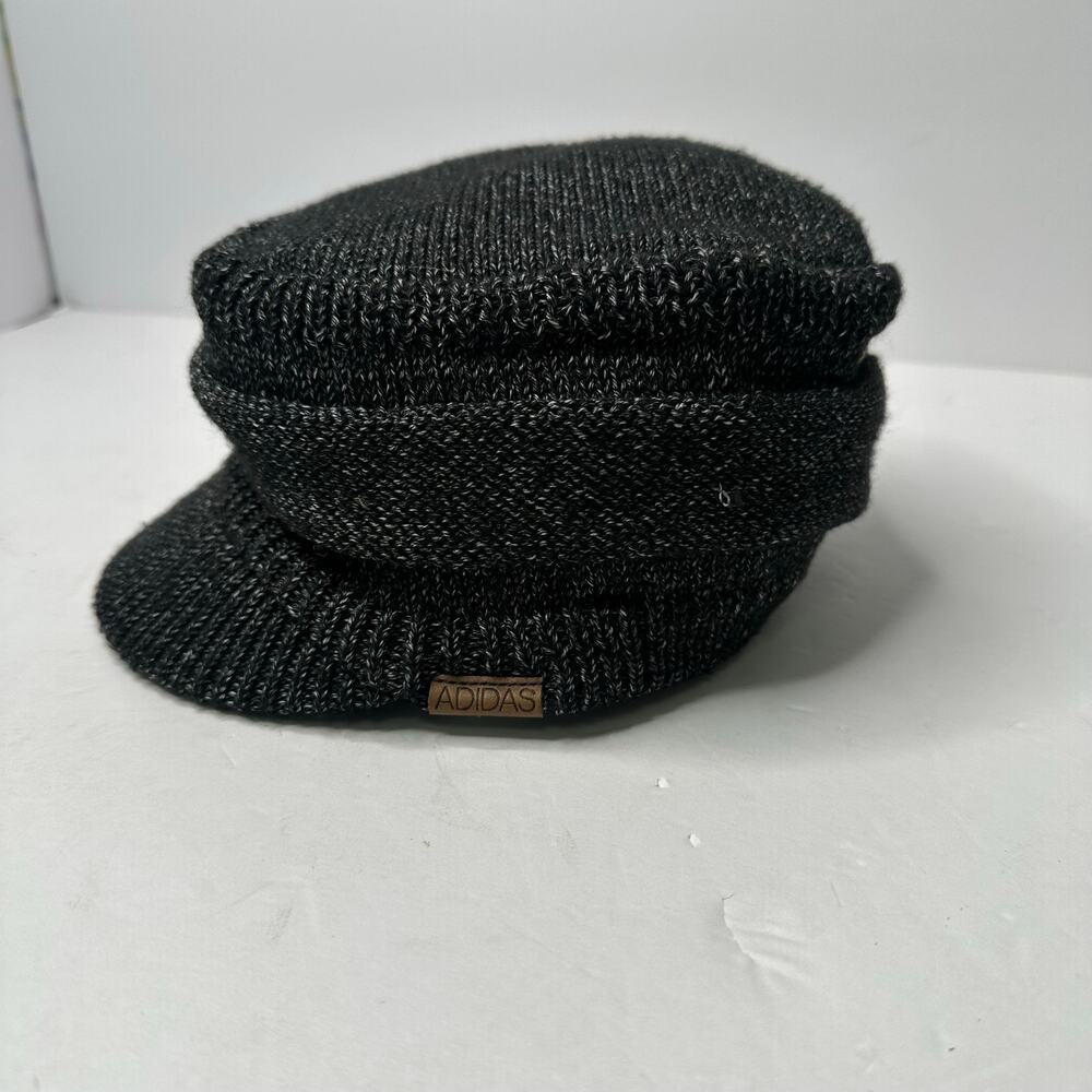 Adidas ClimaWarm Knit Newsboy Cap Marled Black Gray Brimmed Winter Hat OS